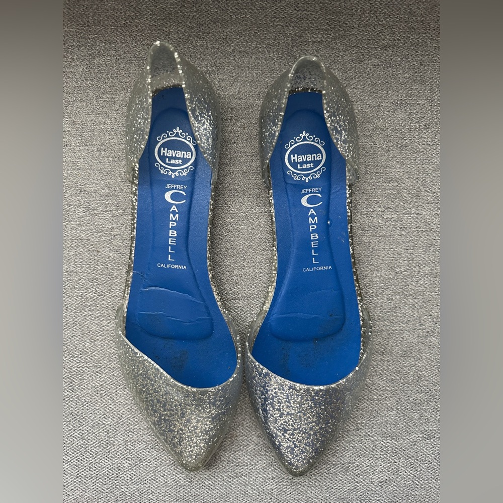 Jeffrey Campbell Havana Last Sparkly Silver Rubber Pointed Toe Jelly Flats